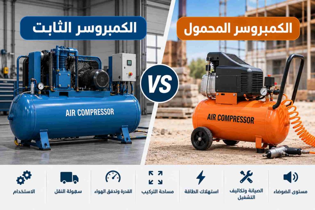 الفرق بين كمبروسر الهواء الثابت والمحمول